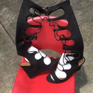Lace up front Gladiator suede sandal with 4 inch
